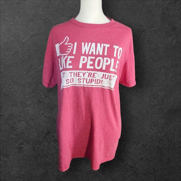 Vintage Y2K Meme T-Shirt I Want to Like People But They’re So Stupid M Facebook - Picture 4 of 11